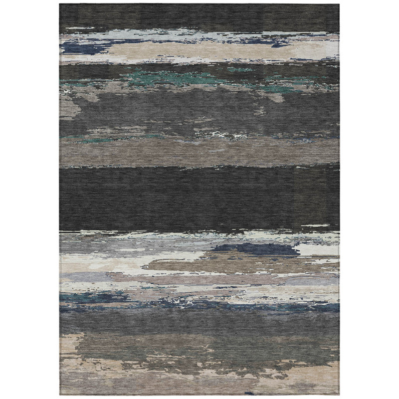 Nomaria Black Washable Indoor-Outdoor Rug - , 3' x 5'