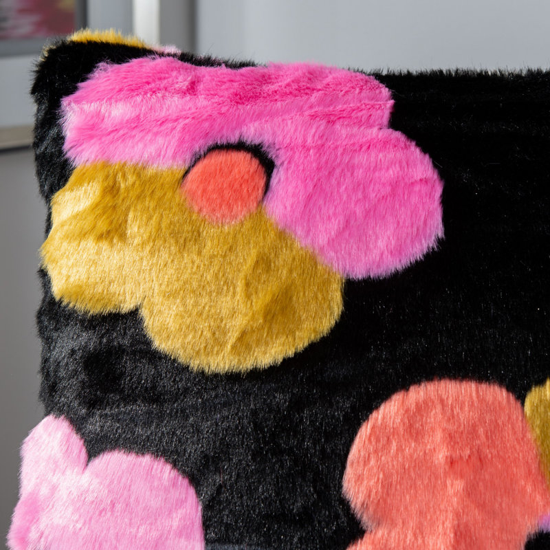 Multicolor Floral Faux Fur Square Kids Throw Pillow