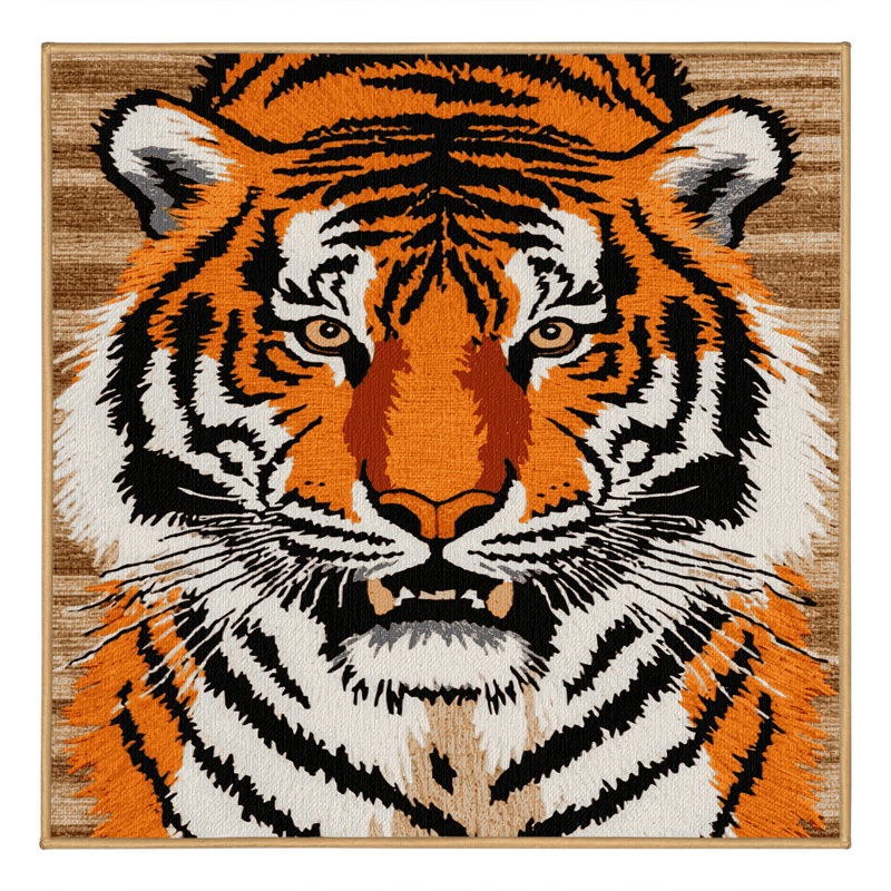  Tapis lavable avec gros chats tigre de Sibérie, Carré 6 pi