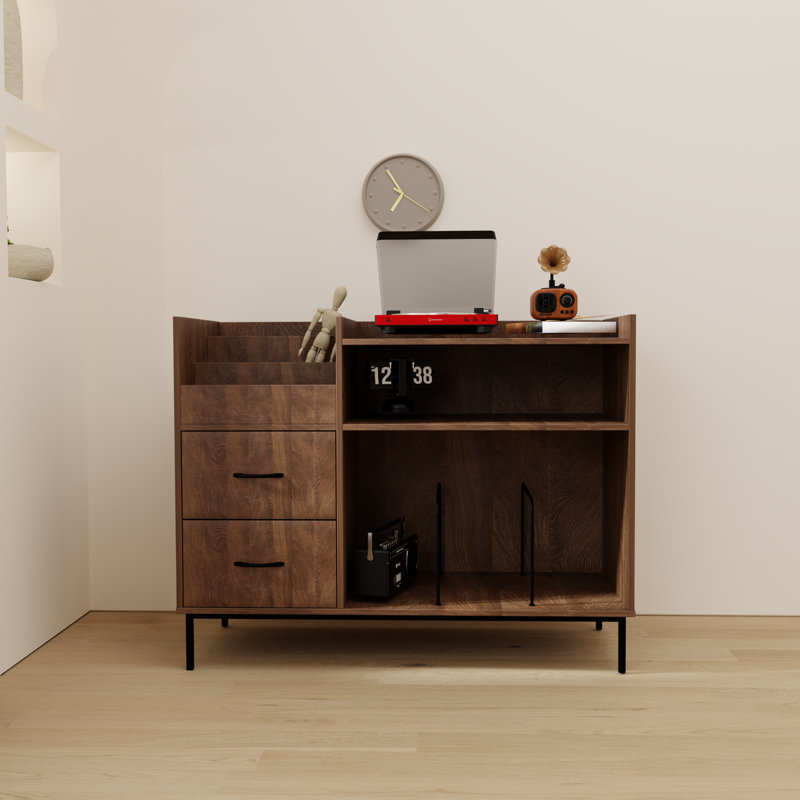 Brown Versatile Cabinet For Record With Adjustable Shelves