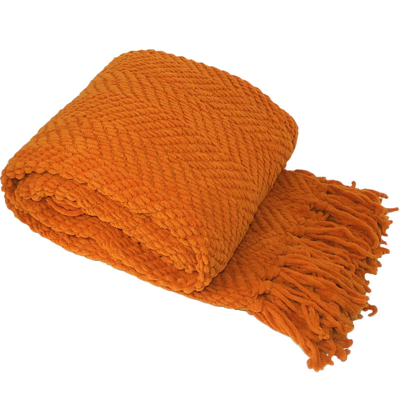 Jeté en tricot de tweed, Orange brûlé, 50 po x 60 po