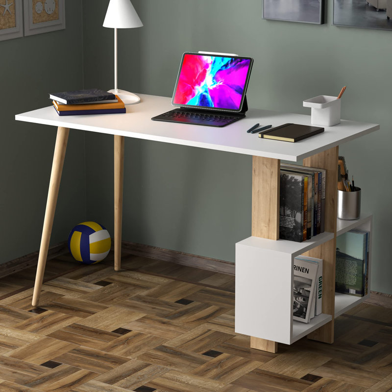 Truman Writing Desk, White, Oak/White