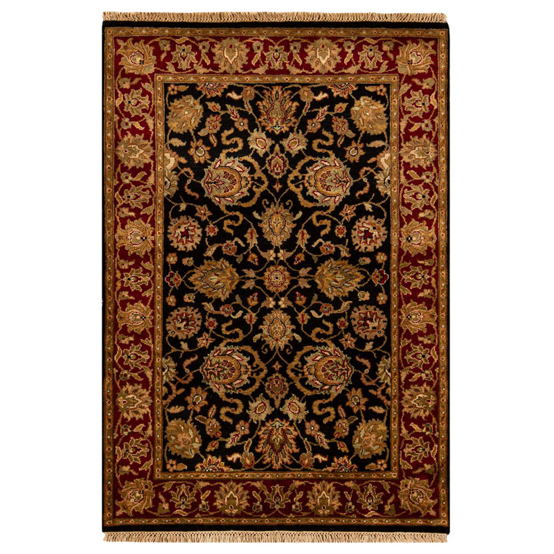 Hand-Knotted High-Quality Black and Red Area Rug
