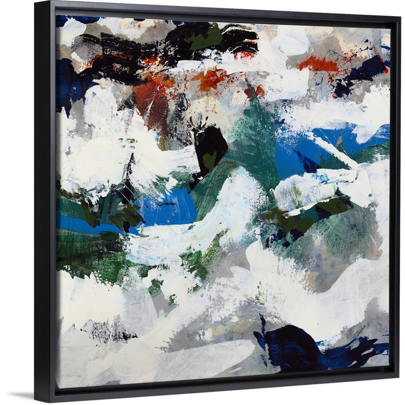 « escape ii », peinture sur toile, H 31,7 po x l 31,7 po x P 1,75 po, Cadre flottant noir