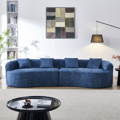 Canapé incurvé en chenille avec mousse haute densité et sans assemblage, idéal pour les espaces de vie compacts (bleu)