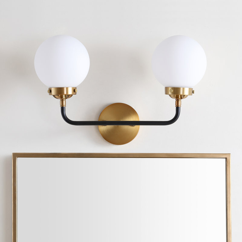 Claudio Contemporary Transitional Iron/Glass LED Vanity Light, Brass Gold/Black, White, 2