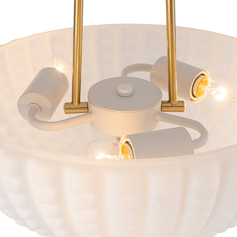 3-Light Frosted Opal Glass Corn Patterned Bowl Semi-flush Mount