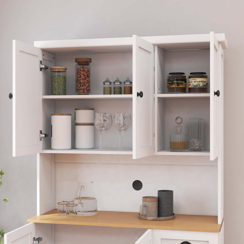 Armoire de rangement de 71 po avec comptoir pour four à micro-ondes 71 po, Blanc