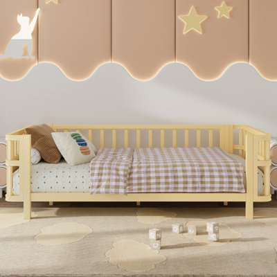 Lit plateforme double en bois pour enfants avec rampes, lit double en fer avec rampes, convient aux filles et aux garçons (simple)