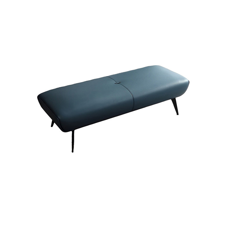 Banc rembourré en cuir véritable Meldia, Bleu, H 15,74 po x l 47,24 po x P 19,68 po
