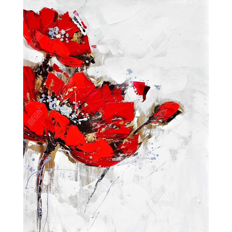 Abstract Red Flowers with Texture - Framed Canvas Decor