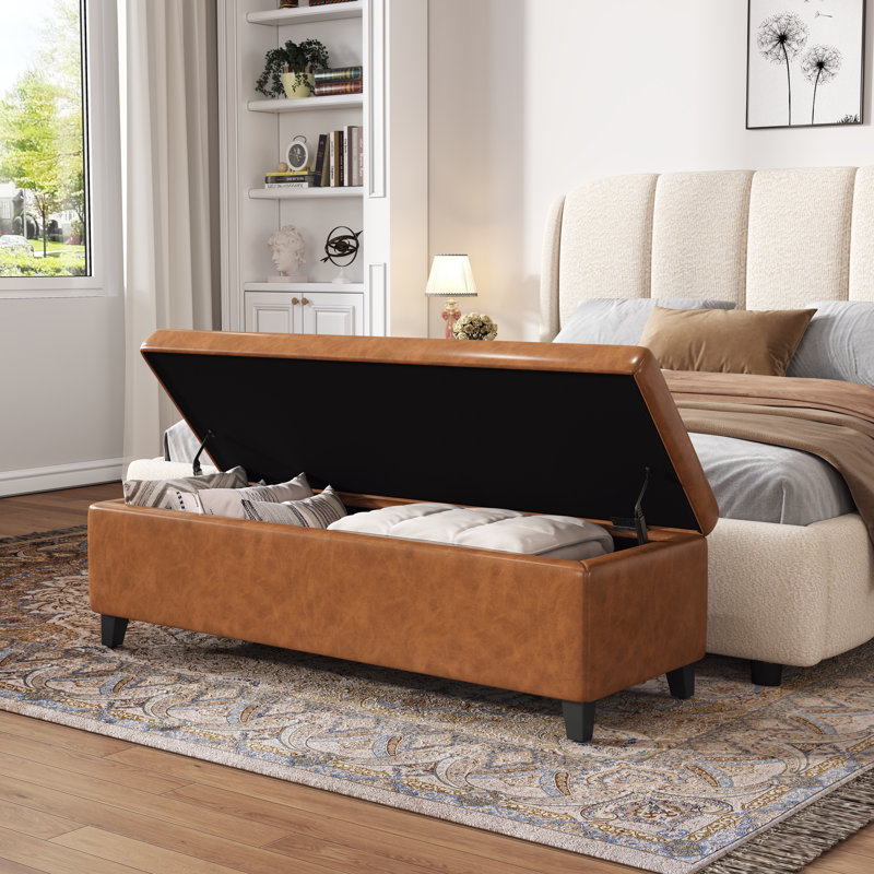 Banc de rangement en similicuir Geffray, Marron clair