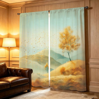 2 rideaux de paysage d'automne 2 pièces, tissu filtrant la lumière, motif imprimé rétro, parasol et protection de la vie privée, conception à passe-tringle, convient au salon, à la chambre à coucher, au balcon et à la cuisine