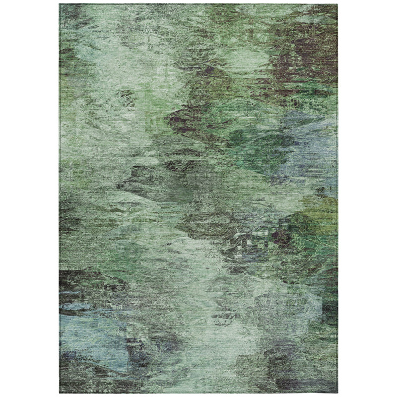 Tapis intérieur lavable abstrait vert et brun 9 pi x 12 pi