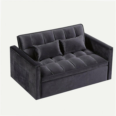 Modern 2-Seater Sofa, 54" Pull-Out Sleeper Sofa Bed for Living Room, Black
