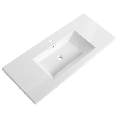 Waitsburg Gloss White 48" Bathroom Resin Sink, 7.45 In. Height, 45.85 Depth, 20.07 Width, Robust & Fashionable Sink In White, Trendsetting Design