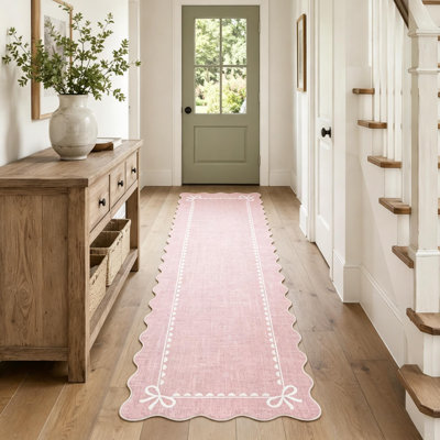 Tapis festonné lavable à nœuds pour chambre de bébé et couloir