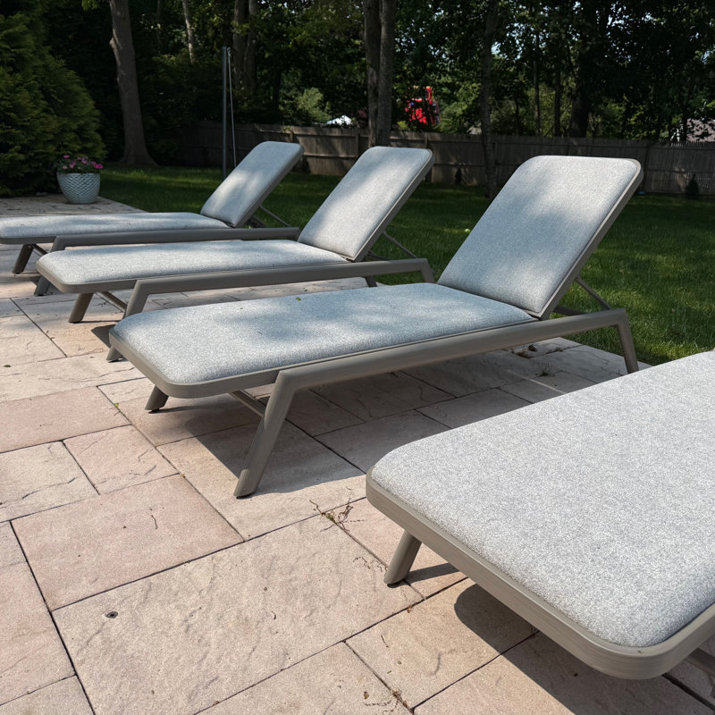 Aluminum Pool Side Sun Lounges Adjustable Reclining Patio Set Pack Of 2 With Cushion, Fog Gray Cushion/Fog Gray Frame