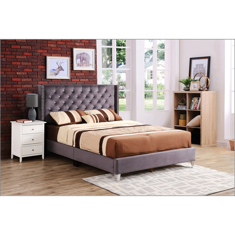 Grand lit tapissier Chic Chic, Gris, Grand lit