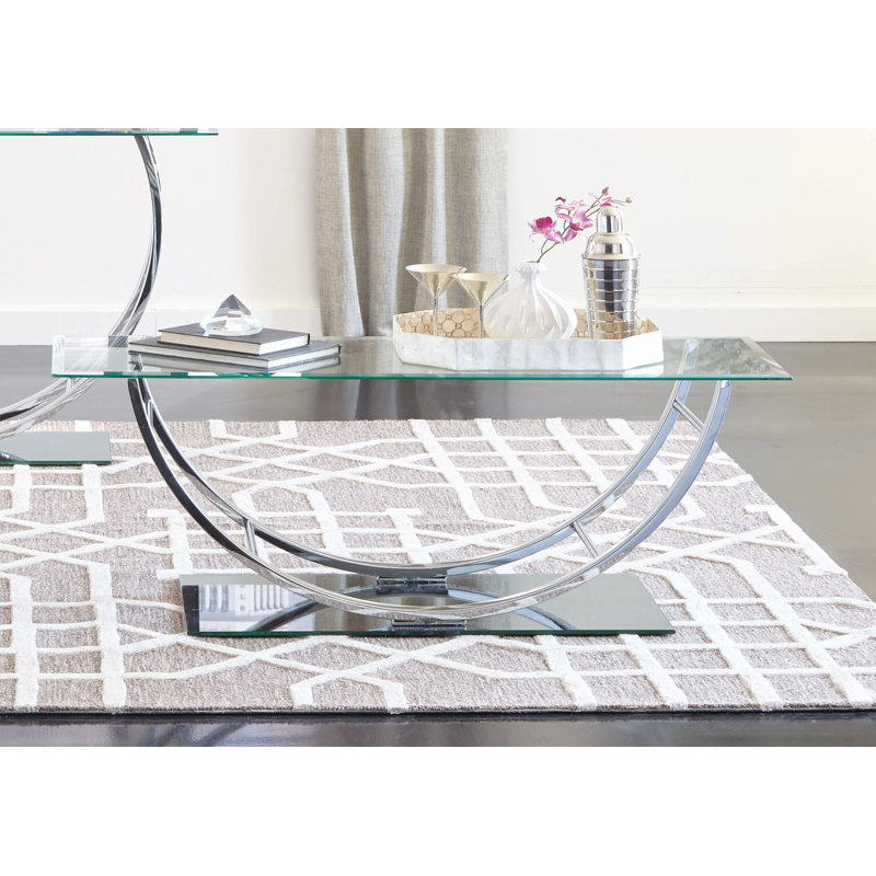 Insco Rectangular Coffee Table with Glass Top in Clear and Chrome
