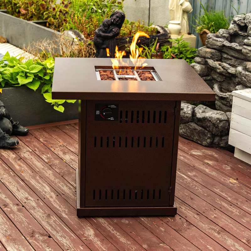 28In Square Fire Pit Table Propane Fire Table With Stainless Steel Lid
