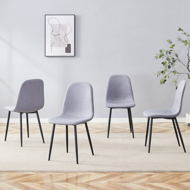 Luxury Simple Chair - Set Of 4 Linen-Cotton Material High Resilience Dining Chair With Metal Black Leg.Integral Metal Leg Architecture,Suitable For Various Interior Decoration Styles.