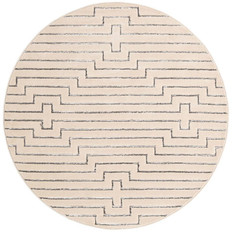 Tapis contemporain blanc et argenté Omotayo, Rond 6 pi 1 po