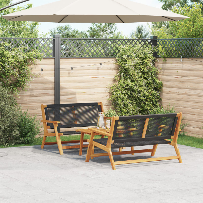 Set Of 3, Teak Look Acacia Rattan, Acacia Wood Medium, Black/Brown