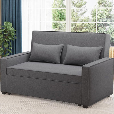 Modern Linen Upholstered Reclining Sleeper Sofa Bed