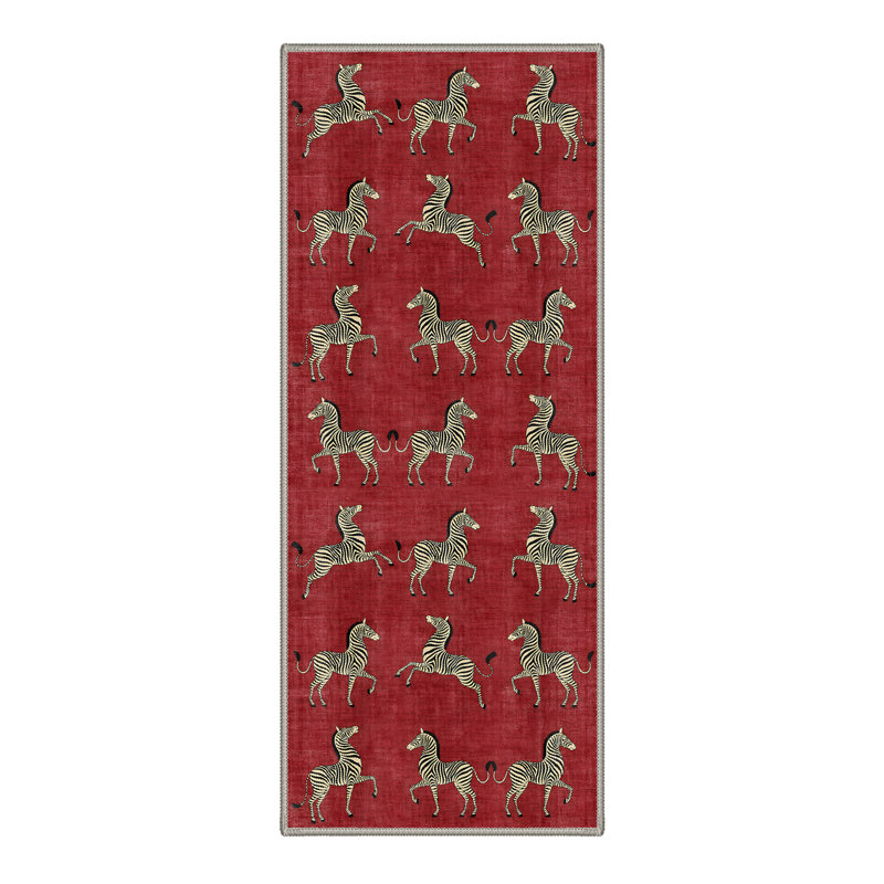 Aldovin Savanna Animal Print Machine Washable Red Indoor Area Rug with Non-Slip Backing, Runner 2'3" x 6'