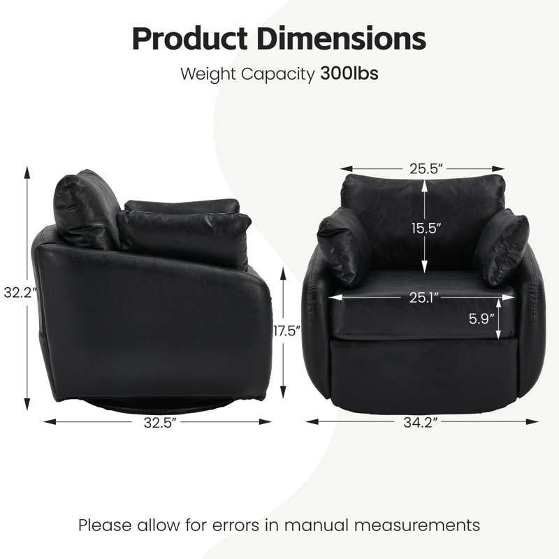 Fauteuil d'appoint moderne pivotant à 360 °, Similicuir noir