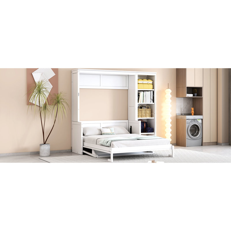 Lit double en blanc avec bureau et rangement pour échecs, bois de pin, pliable et peu encombrant avec finition, frisbees, construction, longue durée