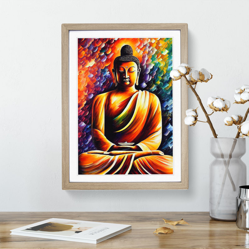 View Of Buddha No.2 - Wall Art, 66cm H x 48cm W, Oak Picture Frame, White