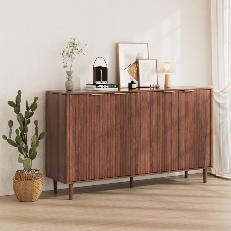 4 - Ripple Door Sideboard, Storage Cabinet With Feet, Walnut