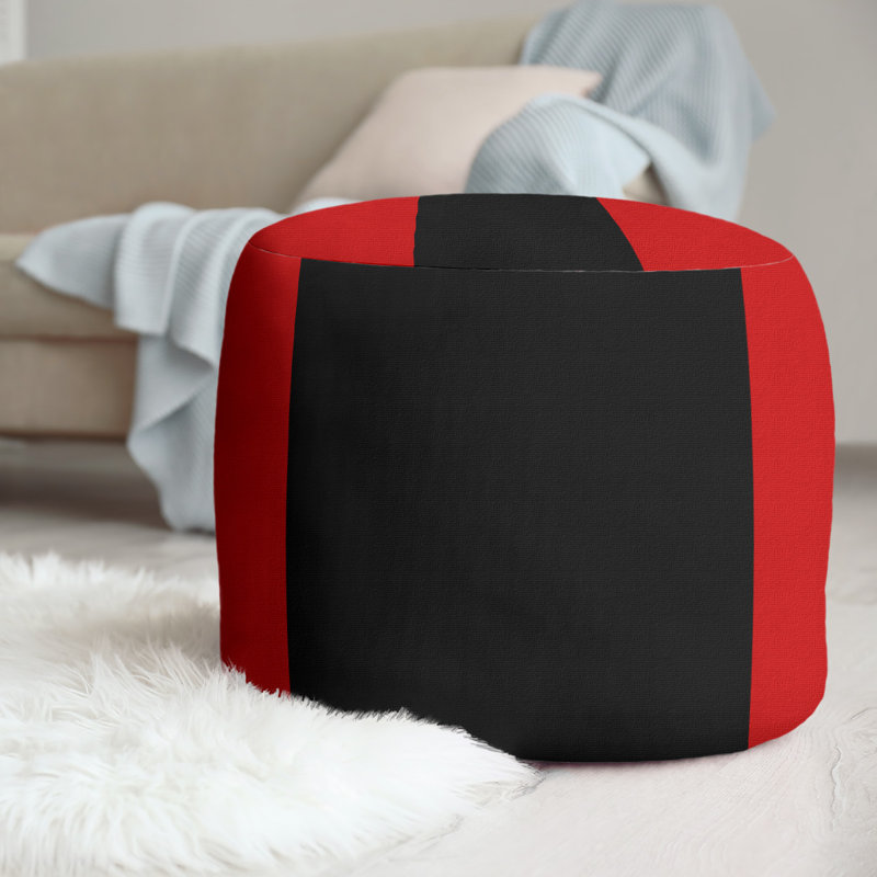 Repose-pieds cubique rond à rayures 20,5", Rouge foncé / noir / rouge foncé