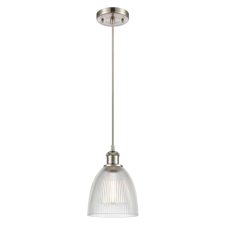 Luminaire suspendu en forme de cloche à 1 lumière Whipple, Ampoule DEL 6 watts Vinage, Transparent, Nickel satiné brossé
