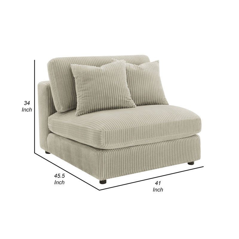 Fauteuil modulaire sans accoudoirs Lain avec 2 coussins décoratifs, velours côtelé, Velours côtelé beige