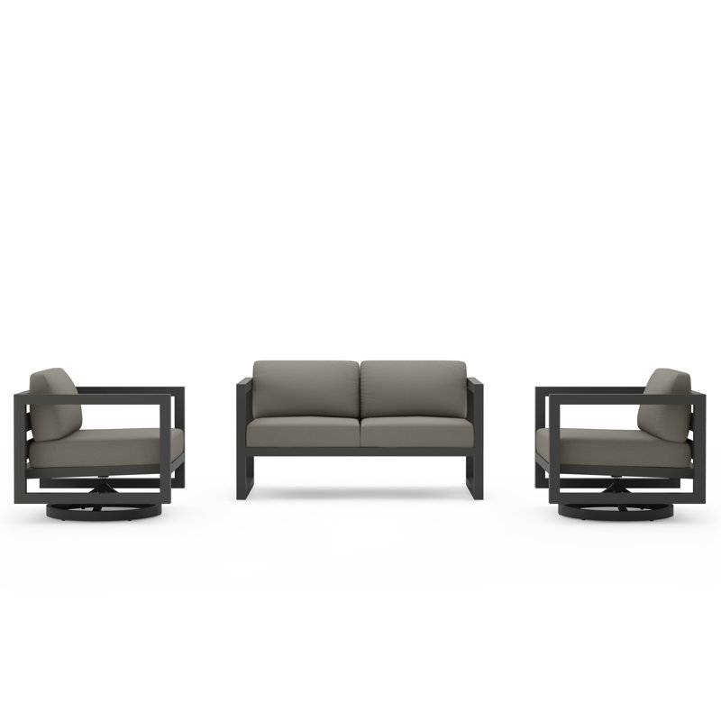 Avion 3 Piece Loveseat Set With Swivel, Canvas Charcoal Sunbrella® Canvas, Slate