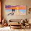 Plage, coucher de soleil, couple, silhouette, reflet, océan, ciel, couleurs, ensemble, de, 3, impressions sur toile-317055709