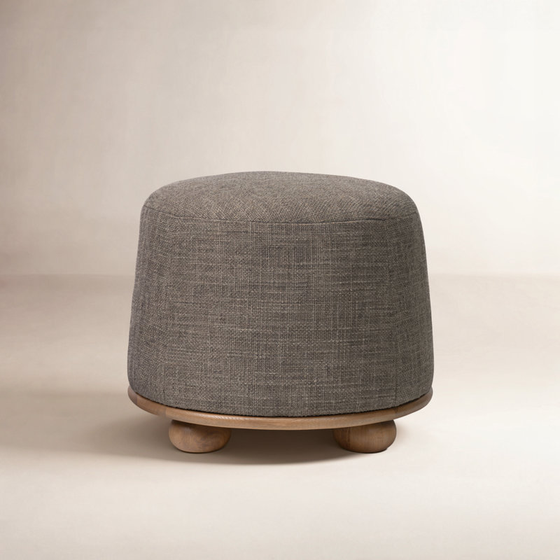 Caraway Upholstered Ottoman, Saxon Mink Textured Performance Basketweave