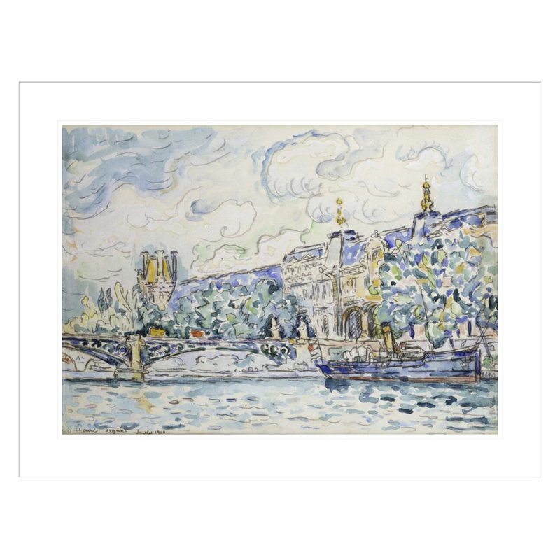 Le Palais du Louvre par Paul Signac - Estampe numérique encadrée, H 22,83 po x l 29,5 po