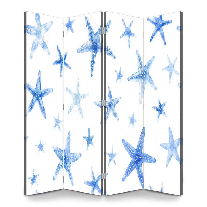 Cloison pliante à 4 panneaux avec paravents et aquarelle bleu royal, 4, H 71 po x l 64 po x P 1 po