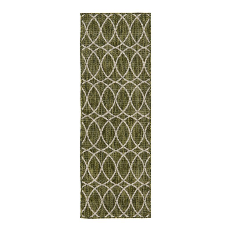 Tapis géométrique vert, Tapis de couloir 2 pi x 6 pi
