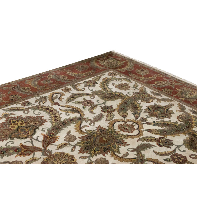 Tapis ivoire et rouille de haute qualité noué à la main