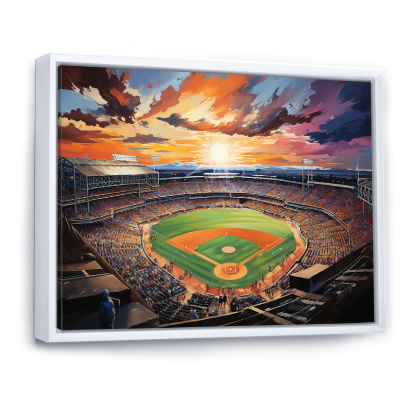 Abstrait Baseball Stadium V - Stades, art mural, 30" H x 40" W, Cadre flottant blanc