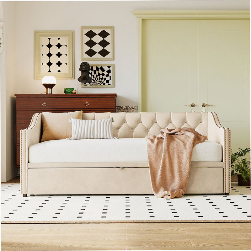 Lit de jour rembourré avec couchette Feaman, Beige