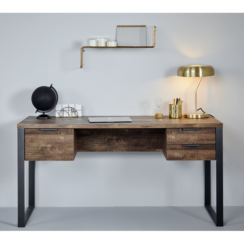 Apogee Steel Writing Desk, Vintage Oak