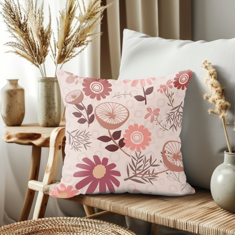 Housse de coussin, Motif floral rose