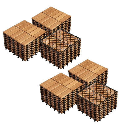 Acacia Wood Interlocking Deck Tiles – Non-Slip, Easy Snap, Waterproof Flooring For Indoor And Outdoor, Cracking-Resistant, All-Weather Patio And Backyard