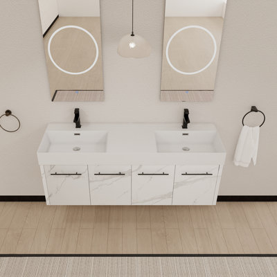 Meuble-lavabo mural 60 po avec lavabo double en résine épaisse